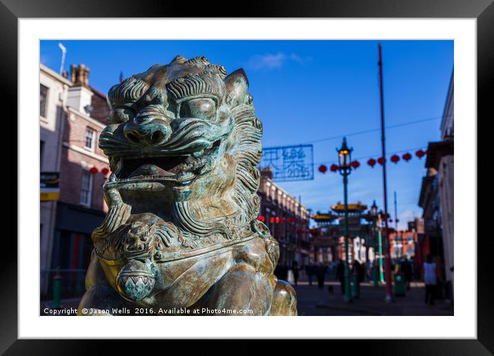 Lion statue at Liverpool's Chinatown Framed Mounted Print by Jason Wells