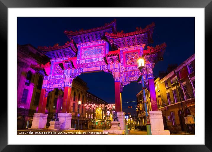 Chinese Archway lit up Framed Mounted Print by Jason Wells