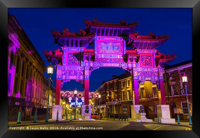 Archway in Liverpool's Chinatown at twilight Framed Print by Jason Wells