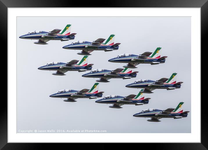 Nine of the Frecce Tricolori display team in tight Framed Mounted Print by Jason Wells