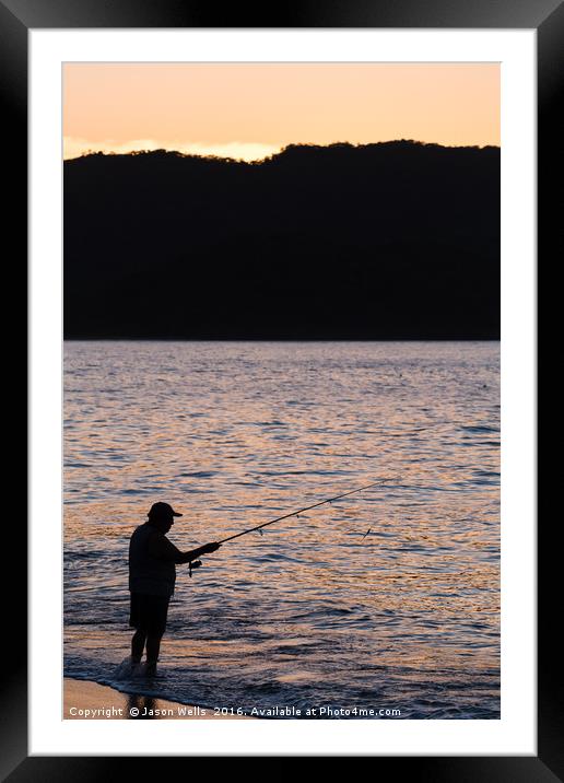 Silhouette of a tico fishing Framed Mounted Print by Jason Wells