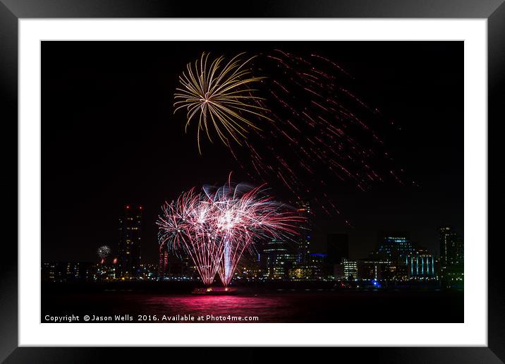 Colourful fireworks on the Liverpool waterfront Framed Mounted Print by Jason Wells