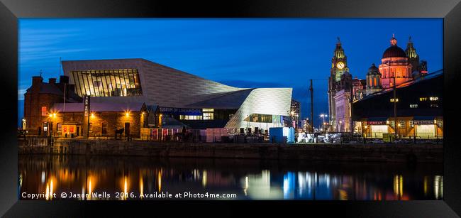 Pier Head panorama during the blue hour Framed Print by Jason Wells