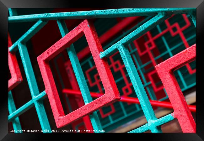 Abstract railings in Chinatown Framed Print by Jason Wells