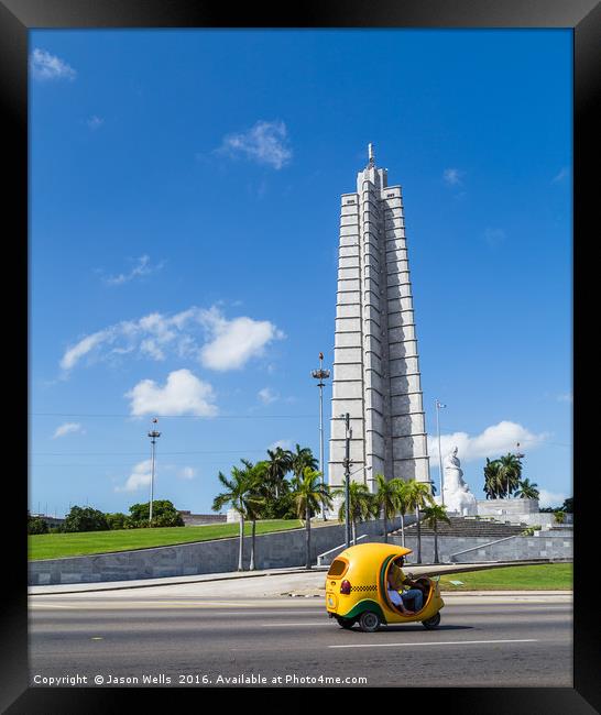 Cocotaxi travels by the Jose Marti memorial Framed Print by Jason Wells