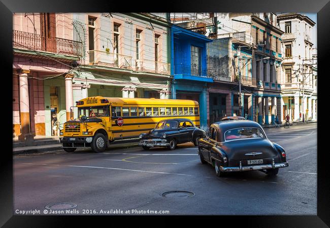 Old vehicles in Centro Havana Framed Print by Jason Wells