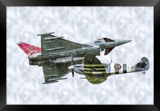 Typhoon & Spitfire pass over Framed Print by Jason Wells