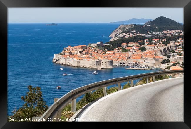 Winding coastal road to Dubrovnik Framed Print by Jason Wells