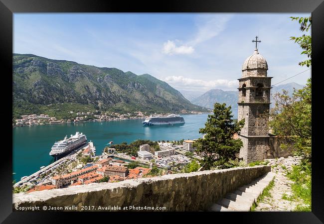 Cruise ships moored in Kotor Framed Print by Jason Wells