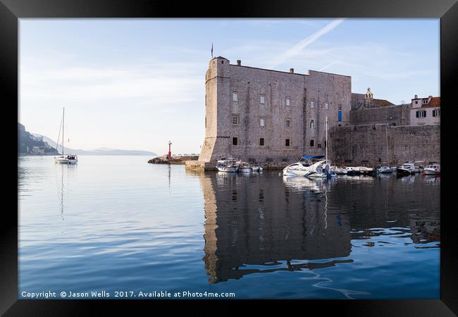 Early morning in Dubrovnik harbour Framed Print by Jason Wells