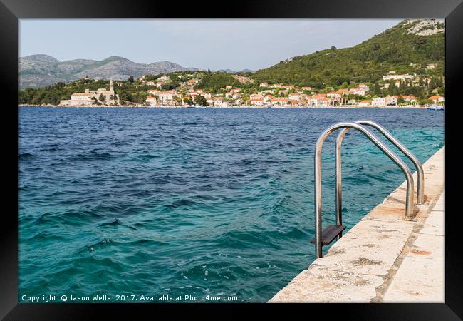 Steps down to the blue water Framed Print by Jason Wells