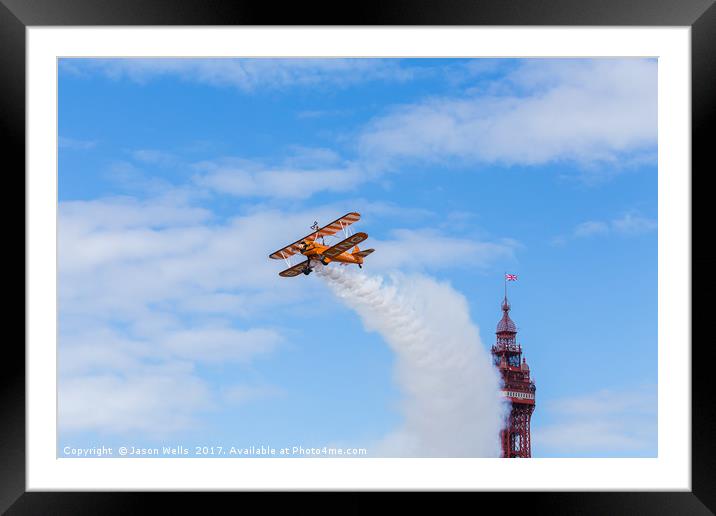Wingwalker in front of the Blackpool tower Framed Mounted Print by Jason Wells