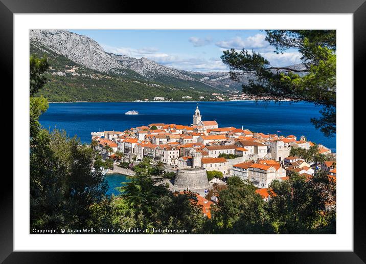 Framing Korcula old town in the trees Framed Mounted Print by Jason Wells