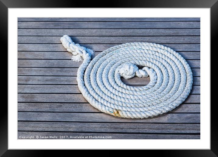 Rope neatly left on a boat Framed Mounted Print by Jason Wells