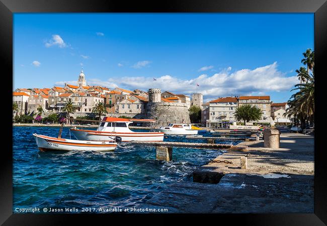 Boats bob on the choppy waters by Korcula old town Framed Print by Jason Wells