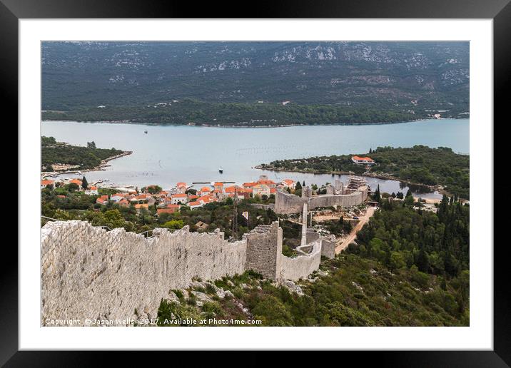 Looking down the walls of Ston towards Mali Ston Framed Mounted Print by Jason Wells