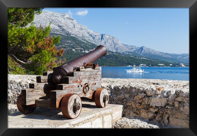 Cannon looks out down the Peljesac Channel Framed Print by Jason Wells