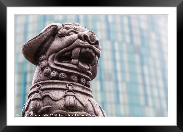 Lion statue against a modern background Framed Mounted Print by Jason Wells