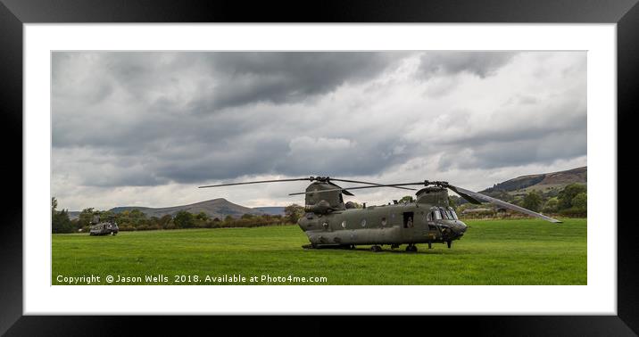Chinook helicopters in a field Framed Mounted Print by Jason Wells