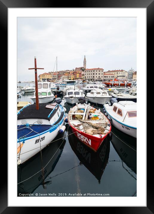 Boats bobbing in Rovinj harbour Framed Mounted Print by Jason Wells