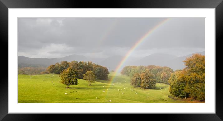 Double rainbow panorama in the Lake District Framed Mounted Print by Jason Wells