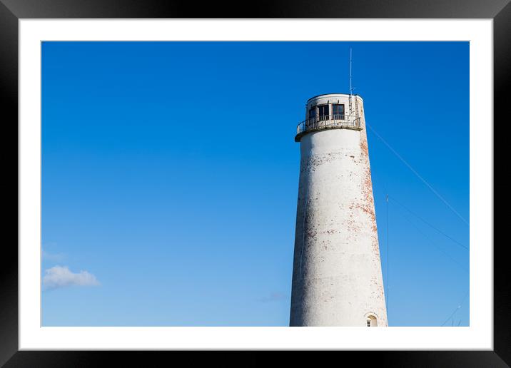 Leasowe Lighthouse against a blue sky Framed Mounted Print by Jason Wells