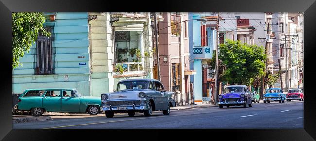 Centro Havana panorama - cars Framed Print by Jason Wells