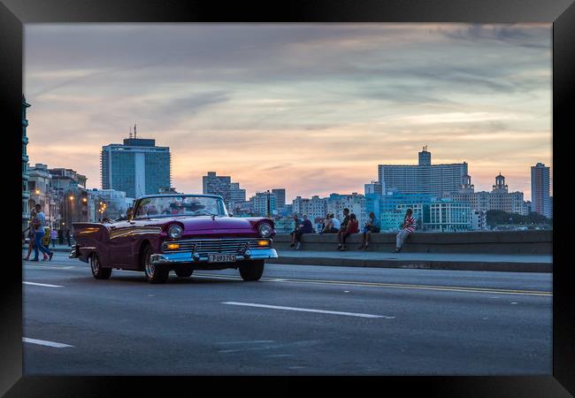 Tourists in a vintage car on the Malecon Framed Print by Jason Wells