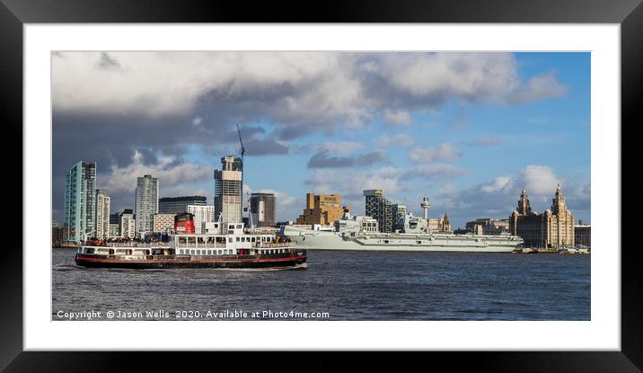 Mersey Ferry and HMS Prince of Wales Framed Mounted Print by Jason Wells