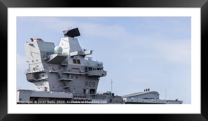 HMS Prince of Wales ski ramp and bridge panorama Framed Mounted Print by Jason Wells