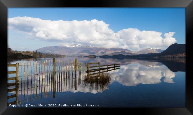 Fencing reflections in Derwent Water Framed Print by Jason Wells