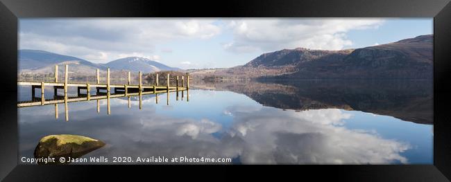 Derwent Water jetty panorama Framed Print by Jason Wells