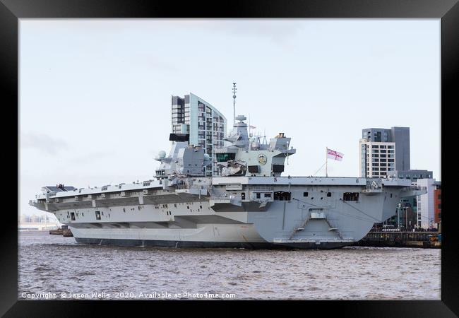 HMS Prince of Wales moored in the River Mersey Framed Print by Jason Wells