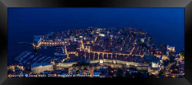 Looking down on Dubrovnik at night Framed Print by Jason Wells