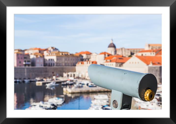 Binoculars overlooking Dubrovnik harbour Framed Mounted Print by Jason Wells