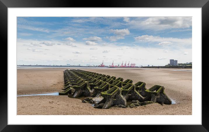 Honeycomb sea defence in Wallasey beach Framed Mounted Print by Jason Wells