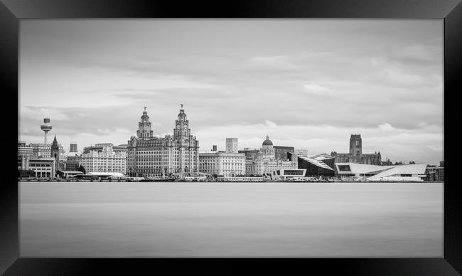 Letterbox crop of the Liverpool skyline in monochr Framed Print by Jason Wells