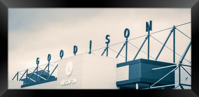 Goodison signage above the Park End stand of Evert Framed Print by Jason Wells