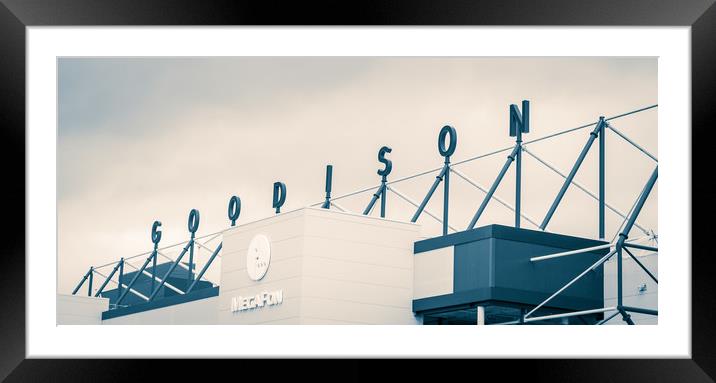 Goodison signage above the Park End stand of Evert Framed Mounted Print by Jason Wells