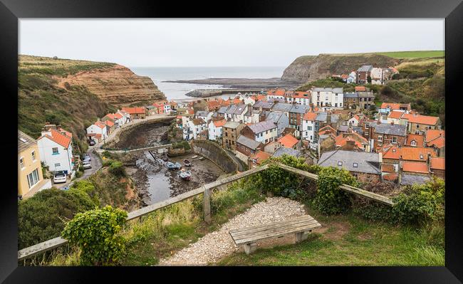 Bench looking down on Staithes Framed Print by Jason Wells