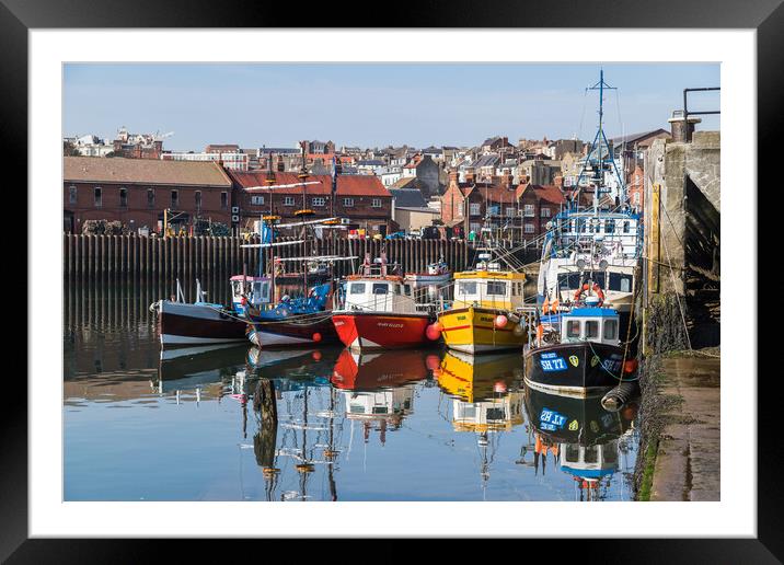 Colourful fishing boats in Scarborough harbour Framed Mounted Print by Jason Wells