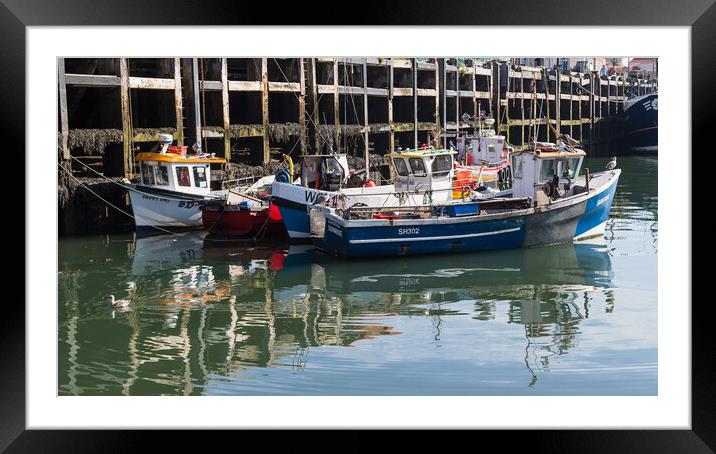 Cluster of fishing boats in Scarborough harbour Framed Mounted Print by Jason Wells