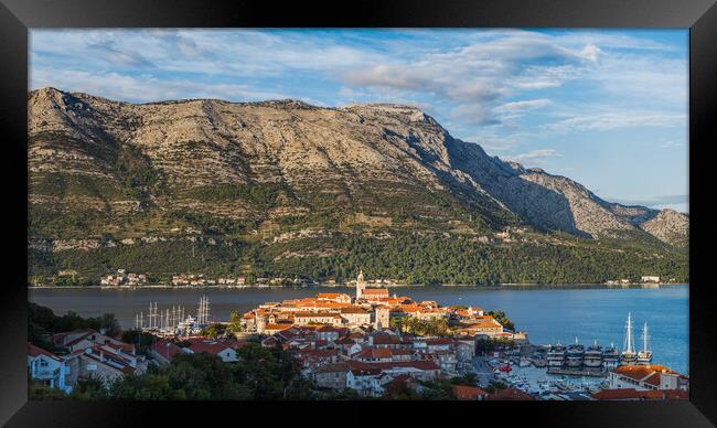 Panorama of Korcula old town before sunset Framed Print by Jason Wells