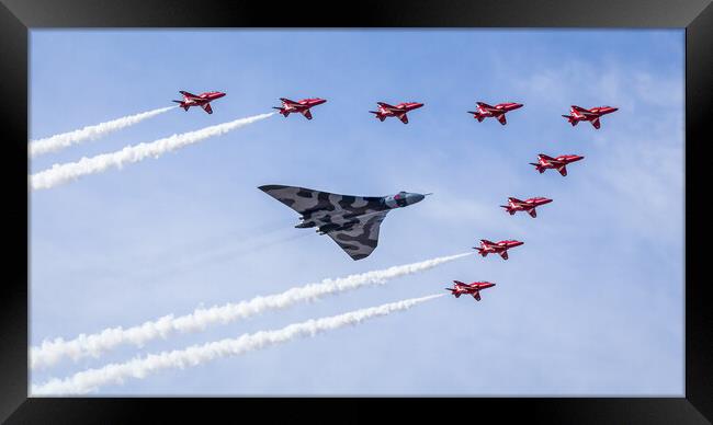 The Vulcan with the Red Arrows one final time Framed Print by Jason Wells