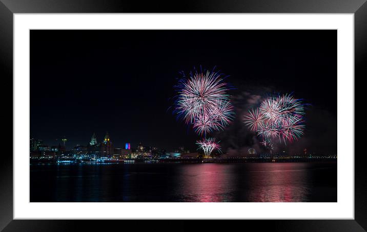 Colourful fireworks above the Liverpool skyline Framed Mounted Print by Jason Wells