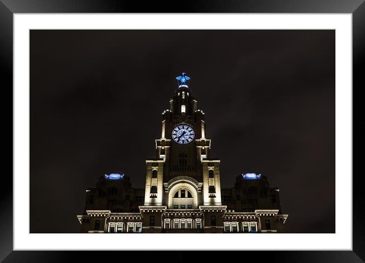 Looking up at the Liver Building at night Framed Mounted Print by Jason Wells