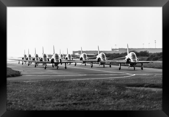 Ten Red Arrows in monochrome Framed Print by Jason Wells