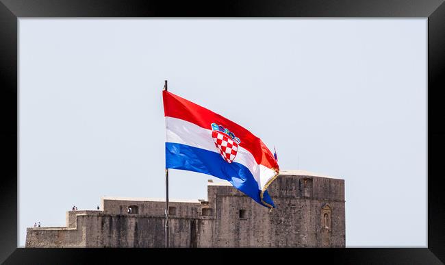 Croatian flag in front of the city walls Framed Print by Jason Wells