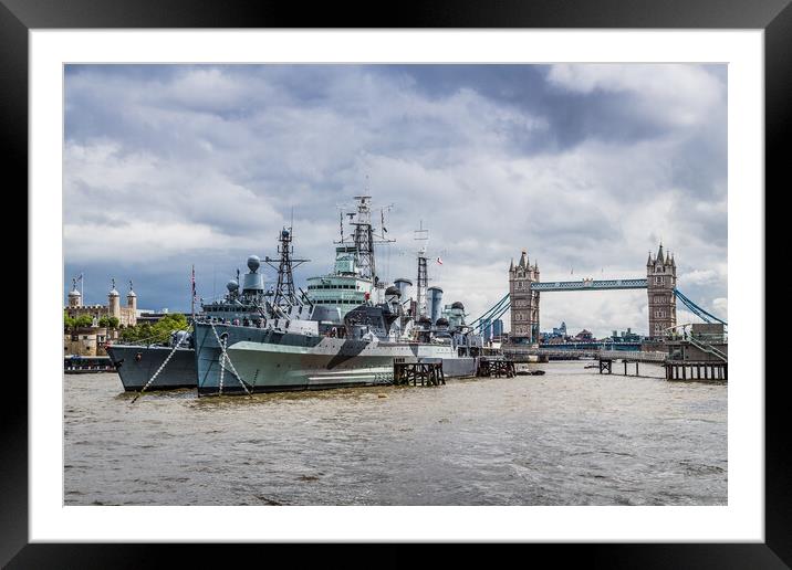 HMS Belfast in London Framed Mounted Print by Jason Wells