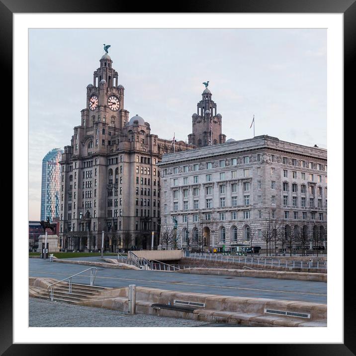Liver Building and the Cunard Building at dawn Framed Mounted Print by Jason Wells
